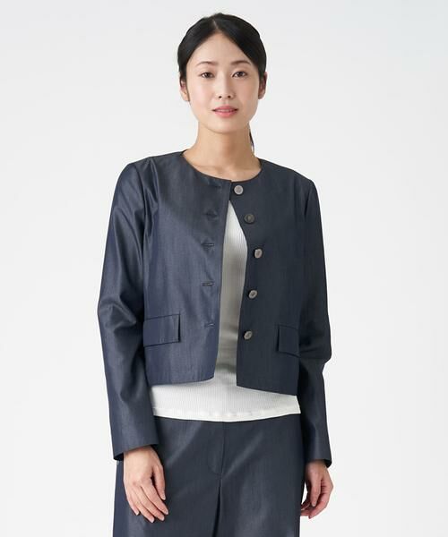 LANVIN COLLECTION / ランバン コレクション ノーカラージャケット | デニムライクコットンシルクジャケット | 詳細9