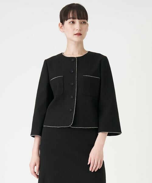 LANVIN COLLECTION / ランバン コレクション ノーカラージャケット | ノーカラードビーストレッチジャケット | 詳細5