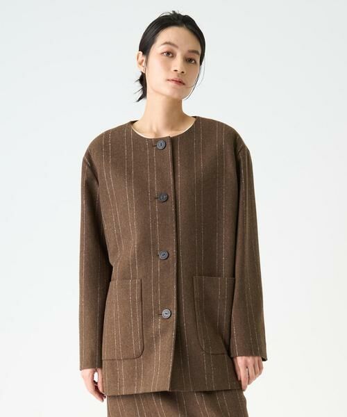 LANVIN COLLECTION / ランバン コレクション ノーカラージャケット | ストライプウールジャケット | 詳細2