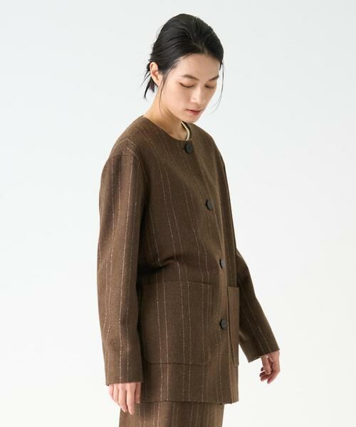 LANVIN COLLECTION / ランバン コレクション ノーカラージャケット | ストライプウールジャケット | 詳細5