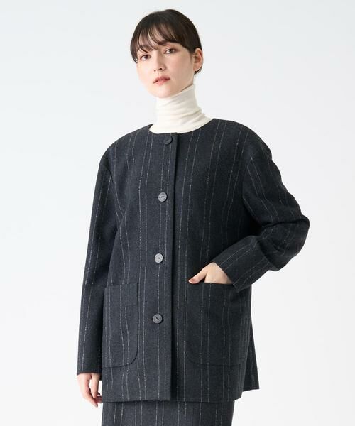 LANVIN COLLECTION / ランバン コレクション ノーカラージャケット | ストライプウールジャケット | 詳細8