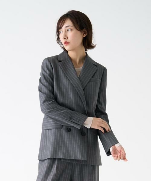 LANVIN COLLECTION / ランバン コレクション テーラードジャケット | シルクウールストライプミドルジャケット | 詳細5