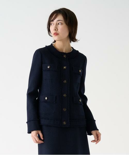 LANVIN COLLECTION / ランバン コレクション ノーカラージャケット | ファンシーツィードノーカラージャケット | 詳細1