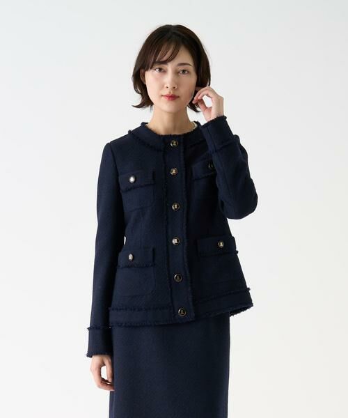 LANVIN COLLECTION / ランバン コレクション ノーカラージャケット | ファンシーツィードノーカラージャケット | 詳細5