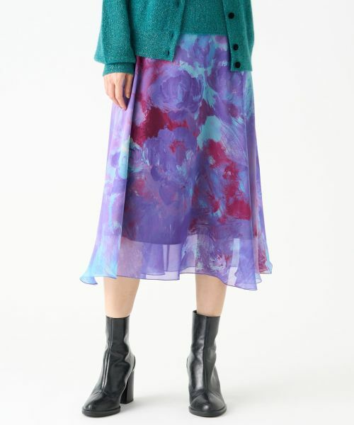 LANVIN COLLECTION / ランバン コレクション ロング・マキシ丈スカート | フラワーモチーフシネプリントスカート | 詳細7