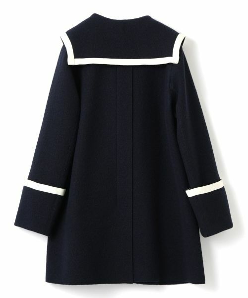 【LANVIN】ランバン 牛革 使用 ウール チェスターコート 黒x紺 LANVIN】ランバン 牛革 使用 ウール チェスターコート 黒x紺
