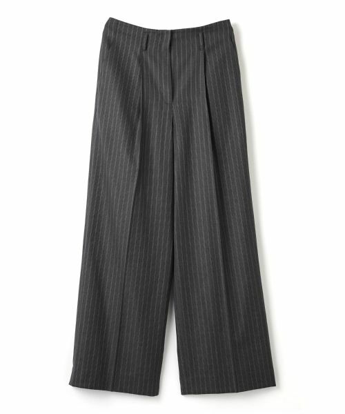 LANVIN COLLECTION / ランバン コレクション その他パンツ | シルクウールストライプワイドパンツ(チャコールグレー)
