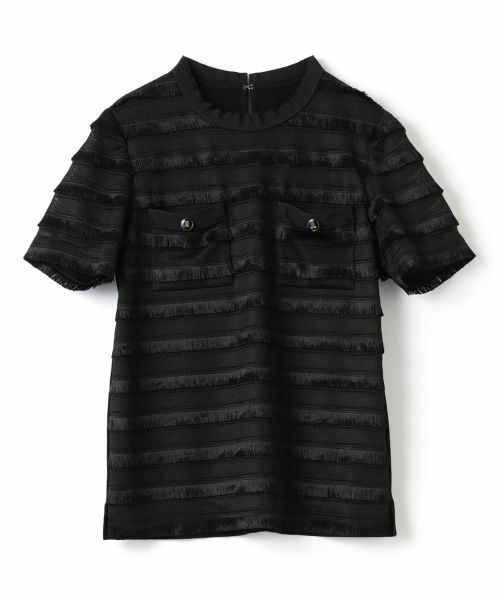 LANVIN COLLECTION / ランバン コレクション ニット・セーター | フリンジレースニットトップス(ブラック)