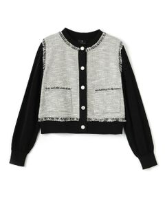 LANVIN COLLECTION / ランバン コレクション テーラードジャケット | シルク混ツイード切替ニットジャケット