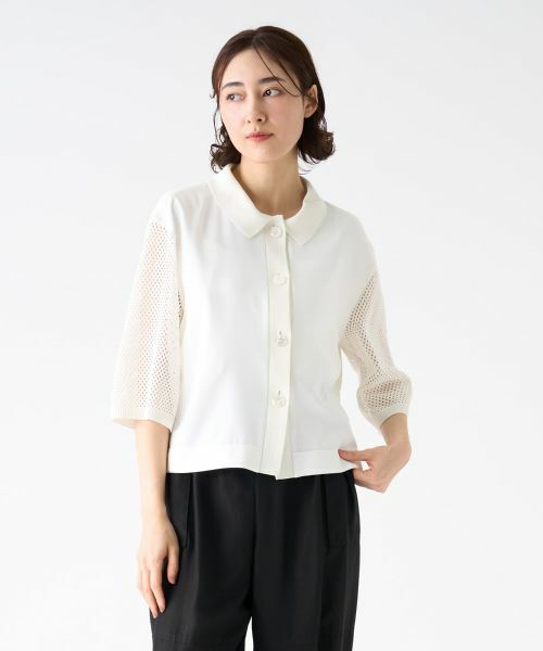 LANVIN COLLECTION / ランバン コレクション カットソー | ニットスリーブサテンシャツ | 詳細1