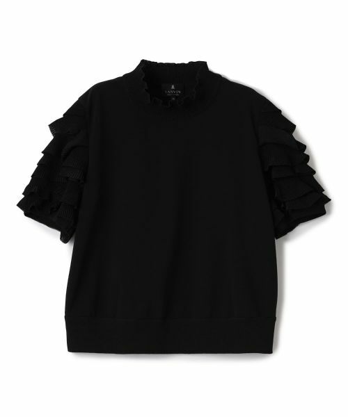 LANVIN COLLECTION / ランバン コレクション カットソー | フリルスリーブドッキングカットソー（ブラック）