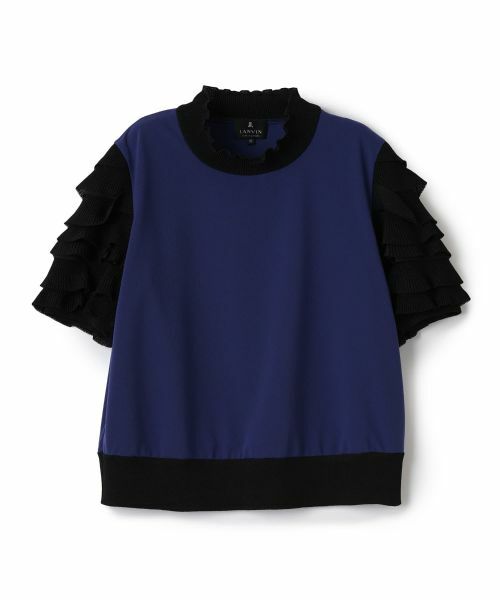 LANVIN COLLECTION / ランバン コレクション カットソー | フリルスリーブドッキングカットソー（ブルー系）