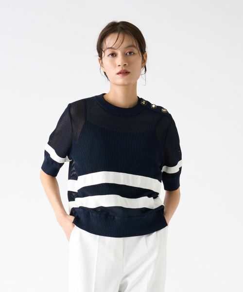 LANVIN COLLECTION / ランバン コレクション ニット・セーター | メッシュボーダーニット | 詳細1