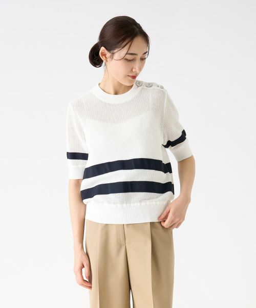 LANVIN COLLECTION / ランバン コレクション ニット・セーター | メッシュボーダーニット | 詳細13