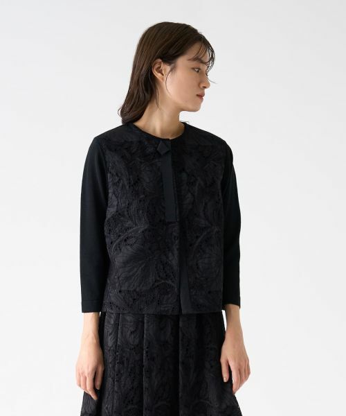 ★LANVIN★ランバン★黒タンクトップカーディガンセット★刺繍★美品★素敵★ セール】 エンブロイダリードッキングカーディガン （ニット