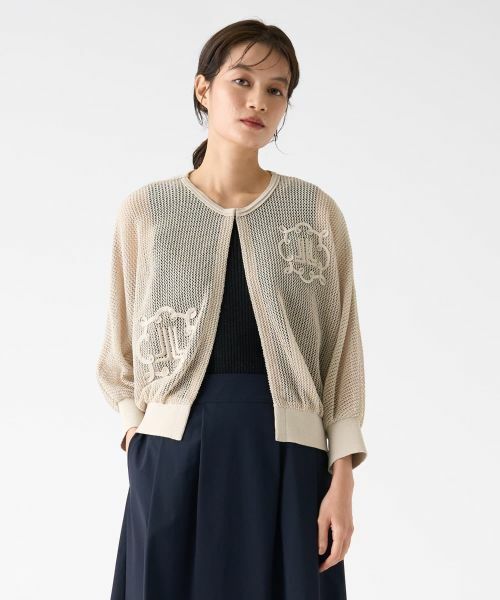 LANVIN COLLECTION / ランバン コレクション ニット・セーター | ロゴ刺繍メッシュカーディガン | 詳細1