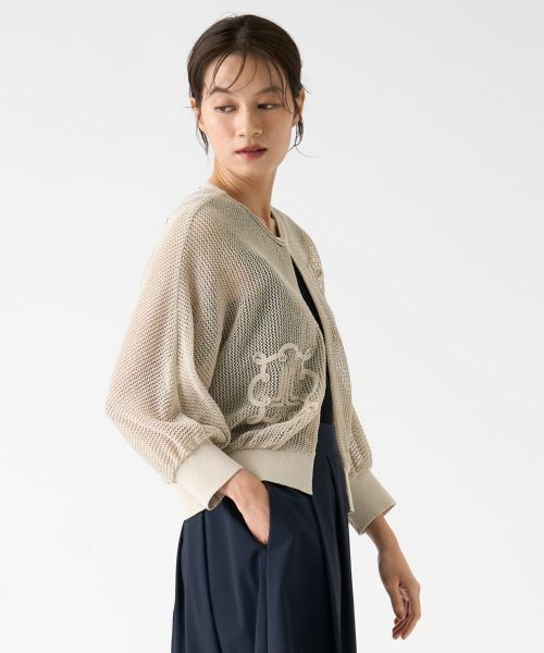 LANVIN COLLECTION / ランバン コレクション ニット・セーター | ロゴ刺繍メッシュカーディガン | 詳細4