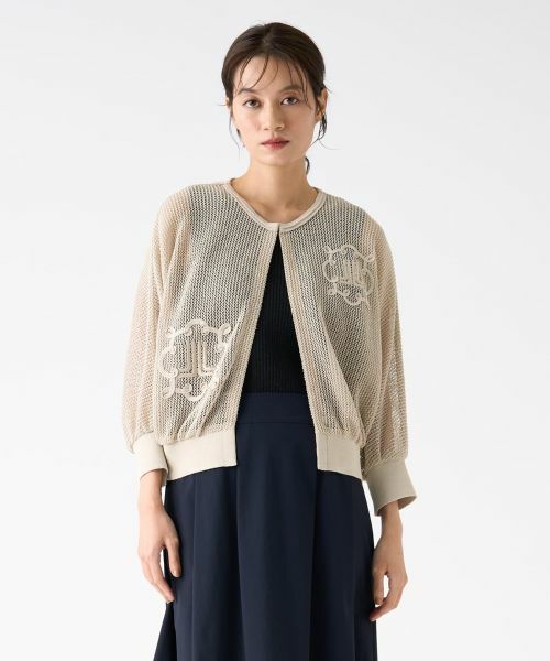LANVIN COLLECTION / ランバン コレクション ニット・セーター | ロゴ刺繍メッシュカーディガン | 詳細5