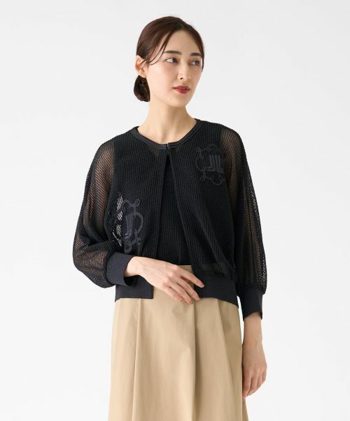 LANVIN COLLECTION / ランバン コレクション ニット・セーター | ロゴ刺繍メッシュカーディガン | 詳細8