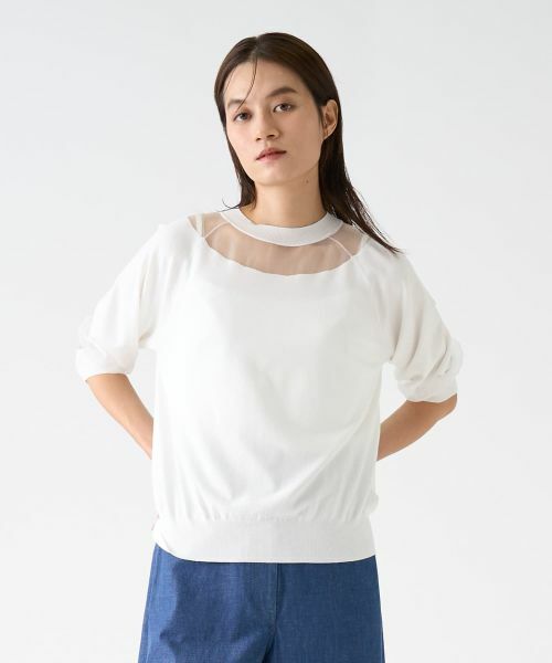 LANVIN COLLECTION / ランバン コレクション ニット・セーター | シアーブロッキングニットトップス | 詳細1