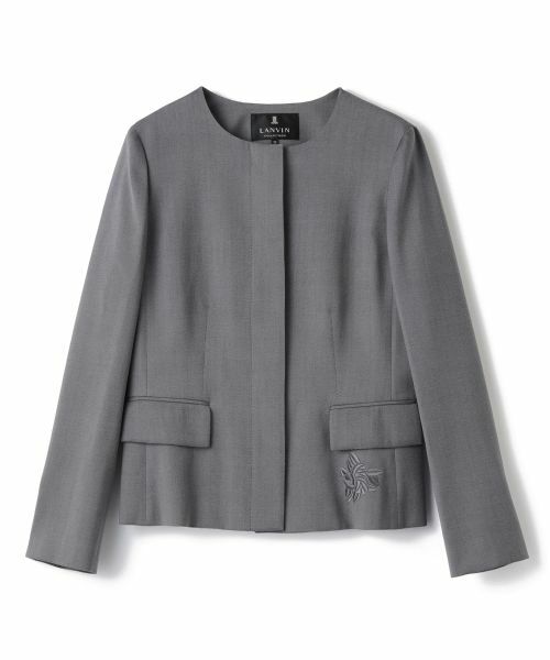 LANVIN COLLECTION/ランバン コレクション シルクウールスリーローズ刺しゅうジャケット グレー 40 LANVIN COLLECTION/ランバン コレクション シルクウールスリーローズ刺しゅうジャケット グレー 40