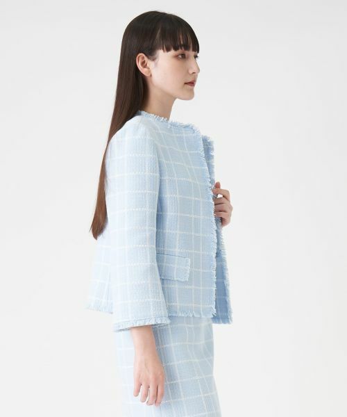 LANVIN SPORT フェザー入ジャケットとスカートセットアップ サイズ42 セール】 【セットアップ対応商品】ツイードチェックジャケット