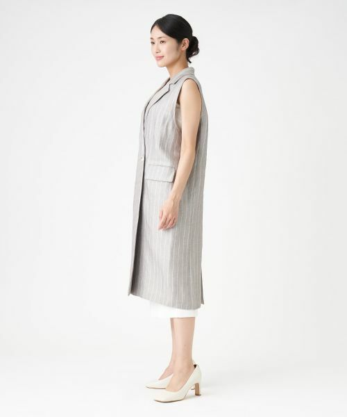 LANVIN COLLECTION / ランバン コレクション テーラードジャケット | 【セットアップ対応商品】ピンストライプロングベスト | 詳細2