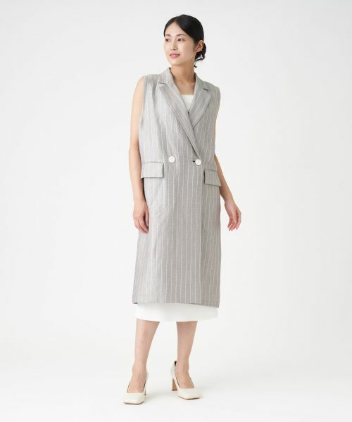 LANVIN COLLECTION / ランバン コレクション テーラードジャケット | 【セットアップ対応商品】ピンストライプロングベスト | 詳細5