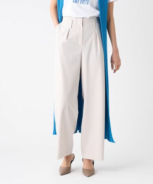 c*●様 MG06107★LANVIN 42サイズホワイト ストレートパンツ ゴ 高身長 タックカーゴパンツ 丈長め・トールサイズ Essenave