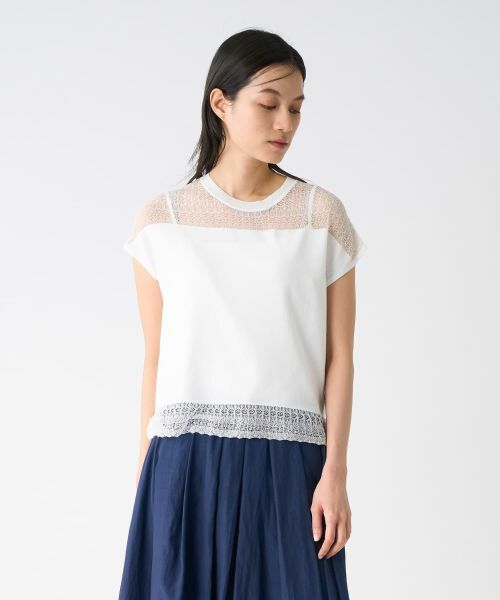 LANVIN COLLECTION / ランバン コレクション ニット・セーター | レース切替ニットトップス | 詳細1