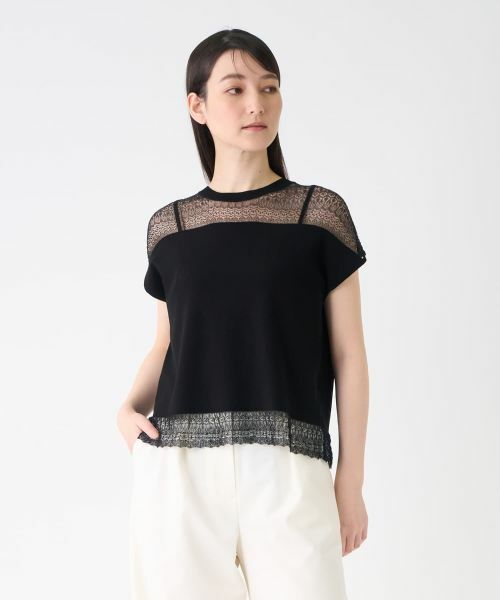 LANVIN COLLECTION / ランバン コレクション ニット・セーター | レース切替ニットトップス | 詳細12