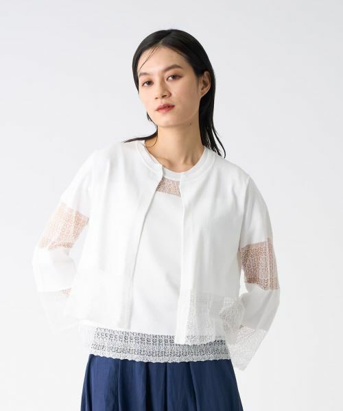 LANVIN COLLECTION / ランバン コレクション ニット・セーター | レース切替ニットカーディガン | 詳細1