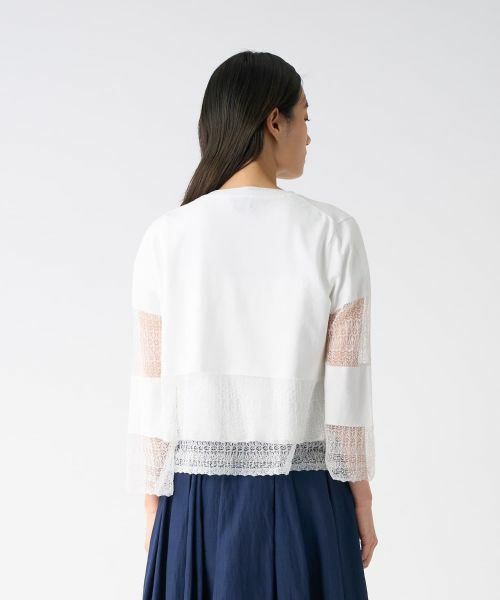 LANVIN COLLECTION / ランバン コレクション ニット・セーター | レース切替ニットカーディガン | 詳細3