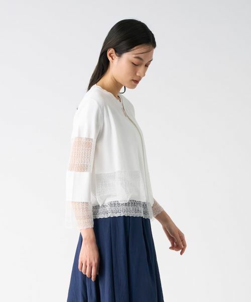 LANVIN COLLECTION / ランバン コレクション ニット・セーター | レース切替ニットカーディガン | 詳細4