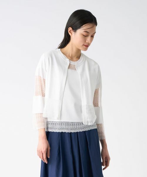 LANVIN COLLECTION / ランバン コレクション ニット・セーター | レース切替ニットカーディガン | 詳細5
