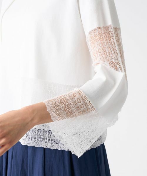 LANVIN COLLECTION / ランバン コレクション ニット・セーター | レース切替ニットカーディガン | 詳細7