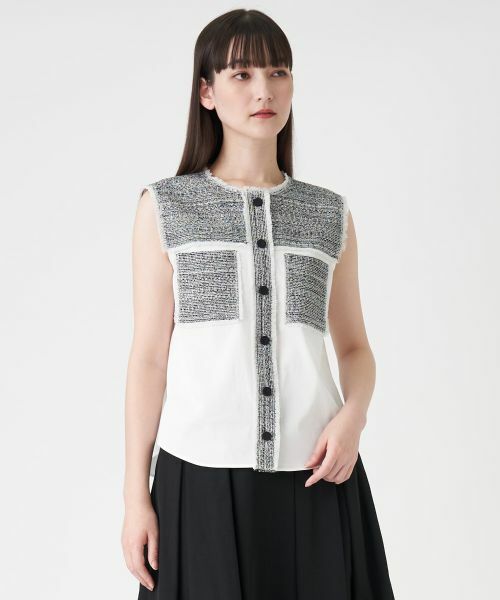 LANVIN COLLECTION / ランバン コレクション シャツ・ブラウス | ツィード切り替えブラウス | 詳細1