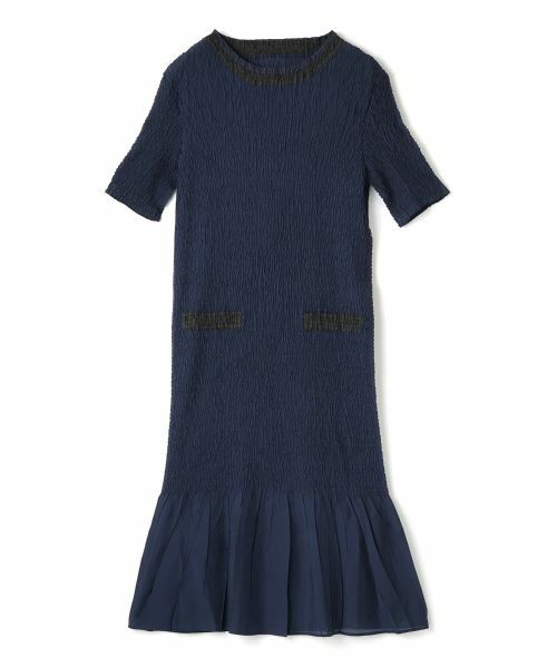 LANVIN COLLECTION/ランバン コレクション 刺繍プリーツワンピース ブルー配色1 38