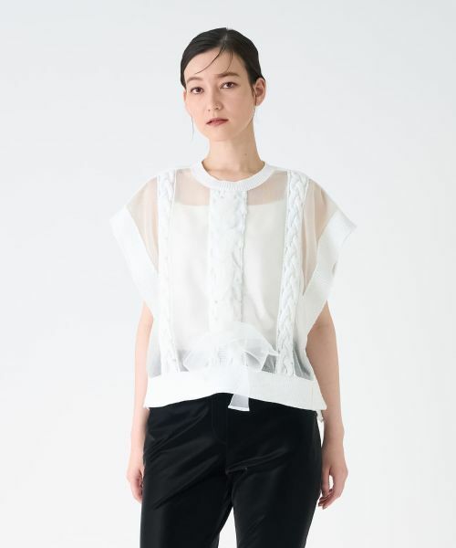 LANVIN COLLECTION / ランバン コレクション カットソー | ニットドッキングオーガンジーカットソー | 詳細10