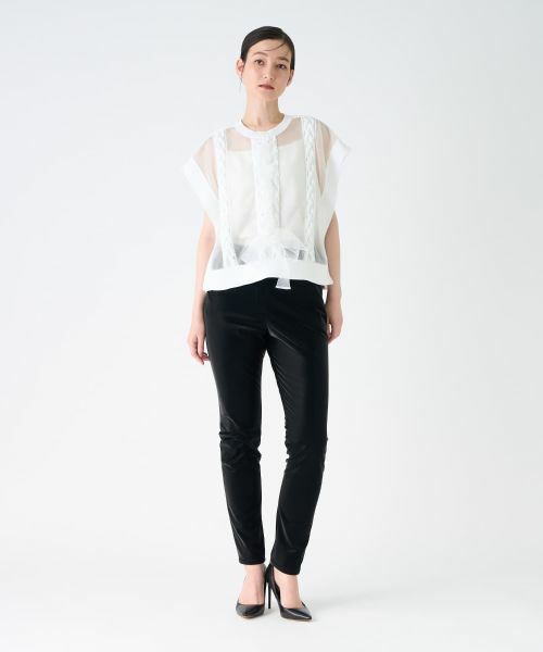 LANVIN COLLECTION / ランバン コレクション カットソー | ニットドッキングオーガンジーカットソー | 詳細11