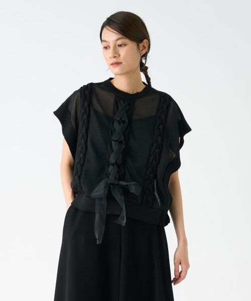 LANVIN COLLECTION / ランバン コレクション カットソー | ニットドッキングオーガンジーカットソー | 詳細12