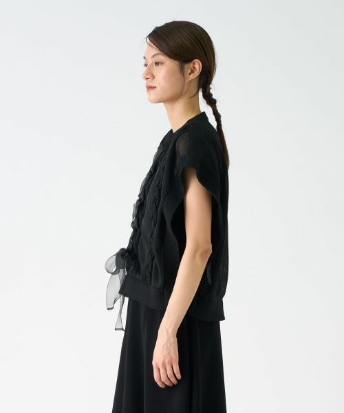 LANVIN COLLECTION / ランバン コレクション カットソー | ニットドッキングオーガンジーカットソー | 詳細13