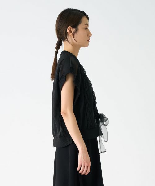 LANVIN COLLECTION / ランバン コレクション カットソー | ニットドッキングオーガンジーカットソー | 詳細15