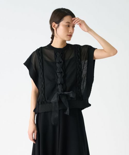 LANVIN COLLECTION / ランバン コレクション カットソー | ニットドッキングオーガンジーカットソー | 詳細16