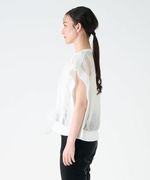 LANVIN COLLECTION / ランバン コレクション カットソー | ニットドッキングオーガンジーカットソー | 詳細7