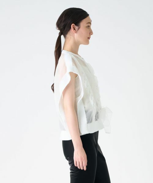 LANVIN COLLECTION / ランバン コレクション カットソー | ニットドッキングオーガンジーカットソー | 詳細9