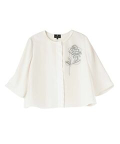 LANVIN COLLECTION / ランバン コレクション テーラードジャケット | ストレッチバックサテンローズ刺繍ジャケット