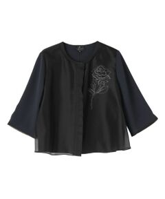 LANVIN COLLECTION / ランバン コレクション テーラードジャケット | ストレッチバックサテンローズ刺繍ジャケット