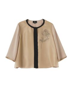 LANVIN COLLECTION / ランバン コレクション テーラードジャケット | ストレッチバックサテンローズ刺繍ジャケット