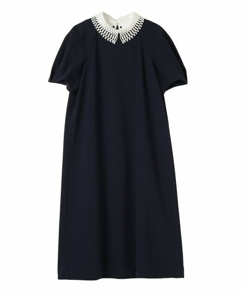 LANVIN COLLECTION / ランバン コレクション ドレス | ラグランスリーブ刺繍襟ワンピース（ネイビー）